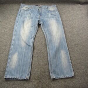 Centi-Meter Jeans Mens‎ 44x32 Light Wash Denim Jeans Embroidered Pockets